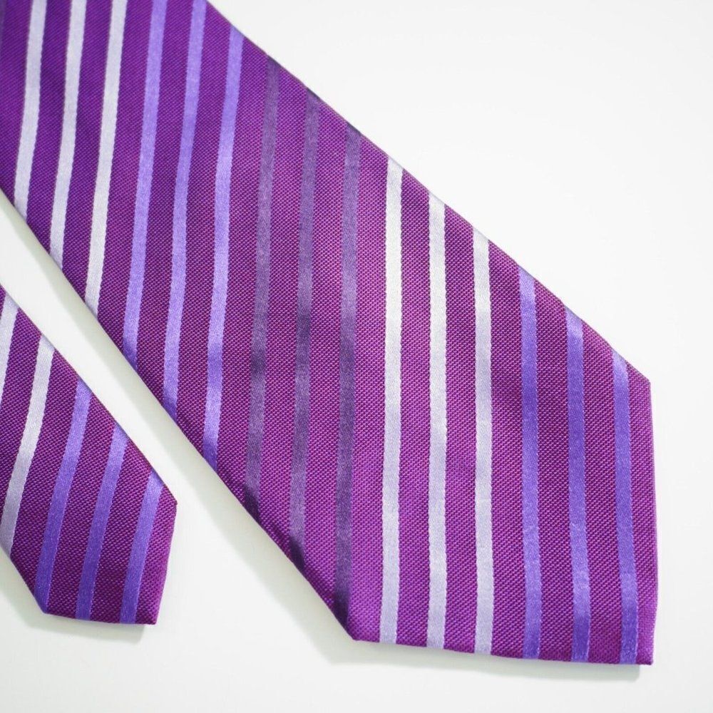 BCBG‎ Attitude Purple Woven Striped Silk Tie